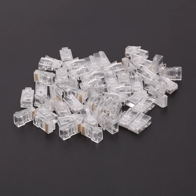 50 Pcs/Pack Stranded 10P10C Network Cable Connector RJ48 Crystal Plug Modular  T3LB ethernet cable tracer