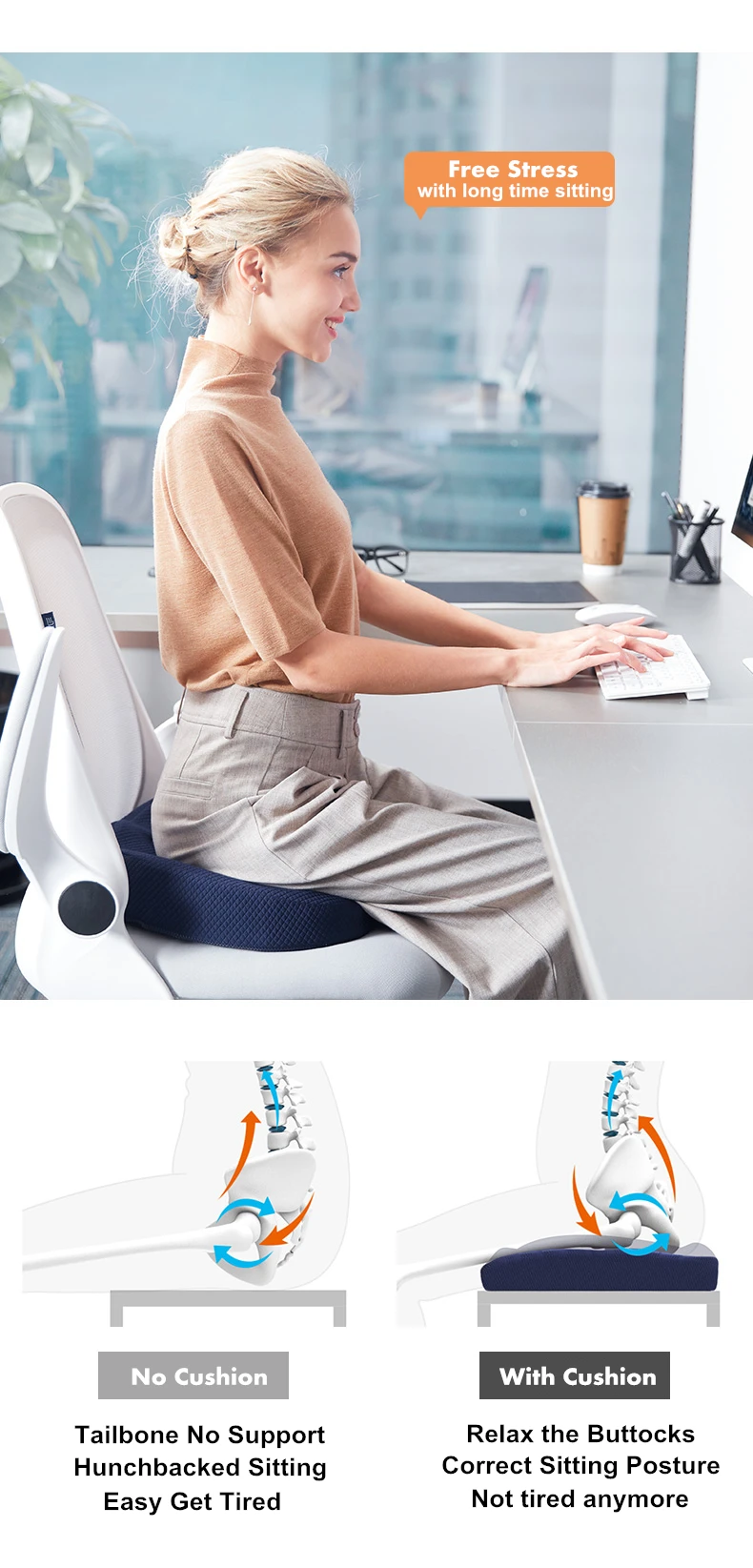 Ортопедическая подушка для офисного стула с эффектом памяти из пуренлатекса, Ортопедическая подушка для копчика, Комфортное лечение геморроем