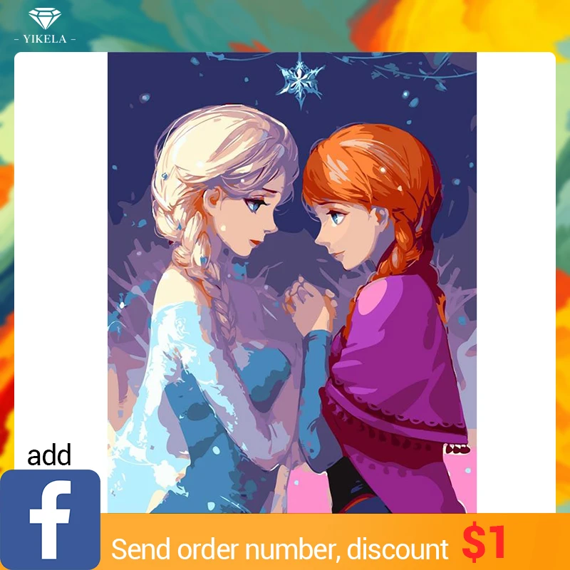 

DIY Full Square 5D Mosaic Diamond Painting Two Princesses Diamond Embroidery Cross Stitch Rhinestone Home Decor Custom Gifts