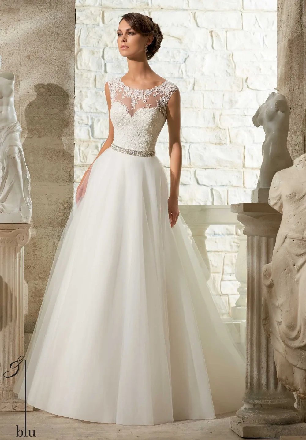 Wedding A Line Wedding Dresses aliexpress com buy high fashion in stock a line beading sash wedding dresses sheer neck lace appliques bridal dress manufacturer v