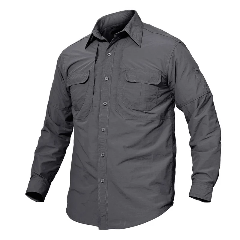 TACVASEN, Мужская брендовая тактическая одежда для страйкбола, быстросохнущая Военная армейская рубашка, Легкая рубашка с длинным рукавом, мужские армейские рубашки - Цвет: Gray