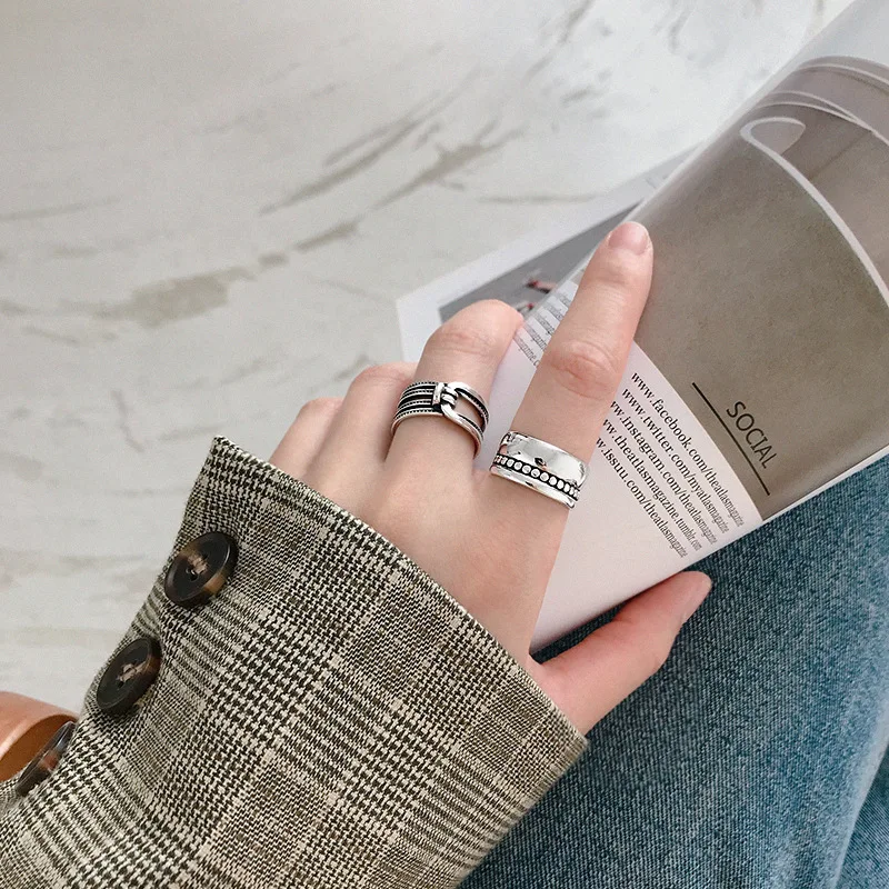 

Silvology 925 Sterling Silver Round Bead Wide Rings Silver Vintage High Quality Open Elegant Rings For Women Friendship Jewelry