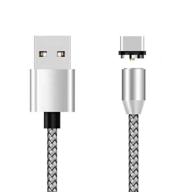 1 м светодиодный магнитный usb-кабель для iPhone Xs Max 8 7 6 и USB type C кабель и Micro usb кабель для samsung Xiaomi LG USB C - Цвет: Серебристый