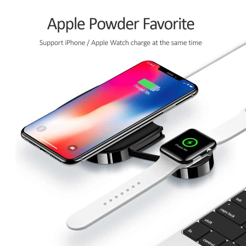 

USAMS 2 in 1 Wireless Charger Pad for Apple Watch 4/3/2/1 10W Max Fast Charging Wireless Charger for iPhone X 8 Samsung Xiaomi