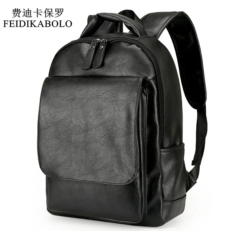 Кожаный мужской рюкзак, рюкзаки, черные рюкзаки, мужской модный рюкзак, школьные сумки, черный рюкзак, деловые сумки для ноутбука - Цвет: black