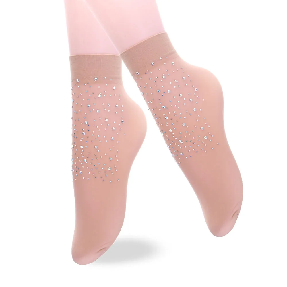 UNIKIWI. Женские роскошные стразы, тонкие носки с кристаллами. Женские бархатные прозрачные тонкие шелковые носки, женские носки, 2 цвета - Цвет: one side