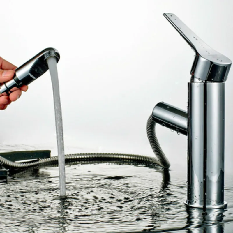 

Pull Out Kitchen Sink Faucet Hot and Cold Water Mixer Crane Square Basin Sink Tap Chrome Finished grifos fregadero cocina