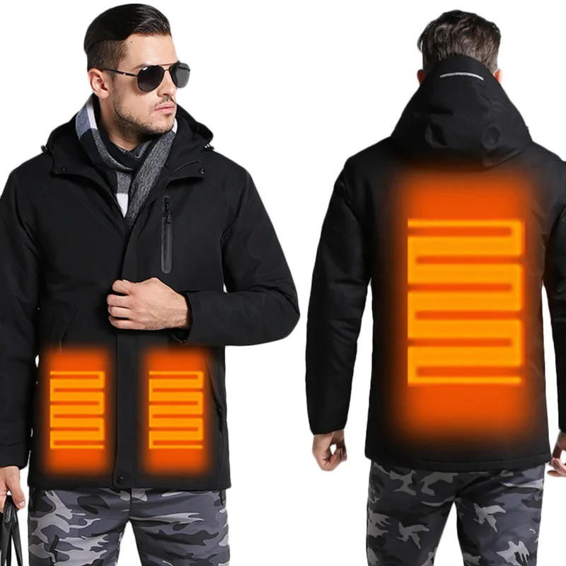 

Winter USB Heating Jacket Men Women Waterproof Reflective Hooded Coat Male Warm Parka Cotton Windbreaker Rain Jackets Lover
