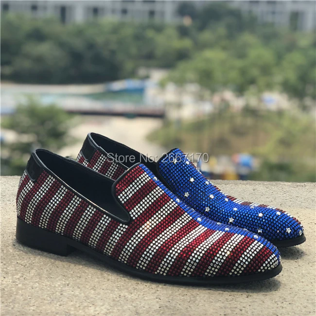 

Hot Sale Scarpe Uomo Slip On Stripe Diamonds Loafers Slip On Mens Shoes Casual Bling Crystals Studded Luxury Wedding Shoes Men