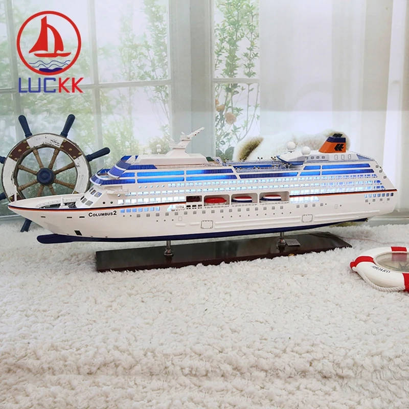 

LUCKK 90CM Columbus2 With Plug DIY Wooden Model Ships LED Luxury Cruise Nordic Home Decoration Interior Wood For Craft Sea Style