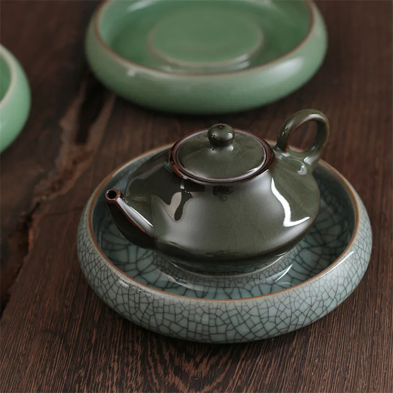 

China ceramic tea tray pot holder round Japanese style water tea kettle tray antique porcelain tea pot mat 1pc