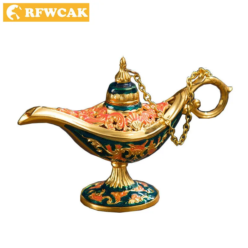 

Dropshopping Aladdin Magic Lamp Wishing Light Tin Alloy Hollow Out Tea Pot Genie Lamp Vintage Toy Home Decoration Gifts Crafts