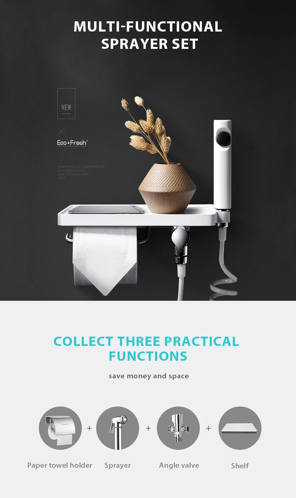 Ecofresh ручной Туалет Биде опрыскиватель набор биде кран для ванной ручной распылитель насадка для туалета бумажный держатель телефона