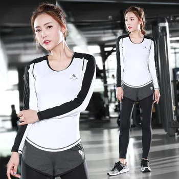 

2018 Women Yoga set long sleeve +long pant patchwork sportswear exercise training fitness clothing for girls gym outwork home
