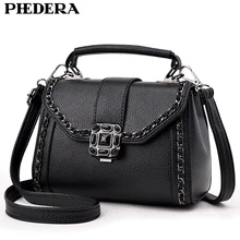 PHEDERA Marke Sommer Ketten Frauen Messenger Bags Mode Pu-leder Kleine Weibliche Damen Tote Handtaschen Schwarze Frauen Umhängetasche