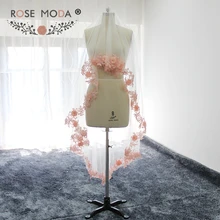 Rose Moda, сделанная на заказ, 200 см, Соборная вуаль с розовым кружевным подолом, мягкая Тюлевая Фата для невесты, белая, слоновая кость, 2 м, цветы ручной работы