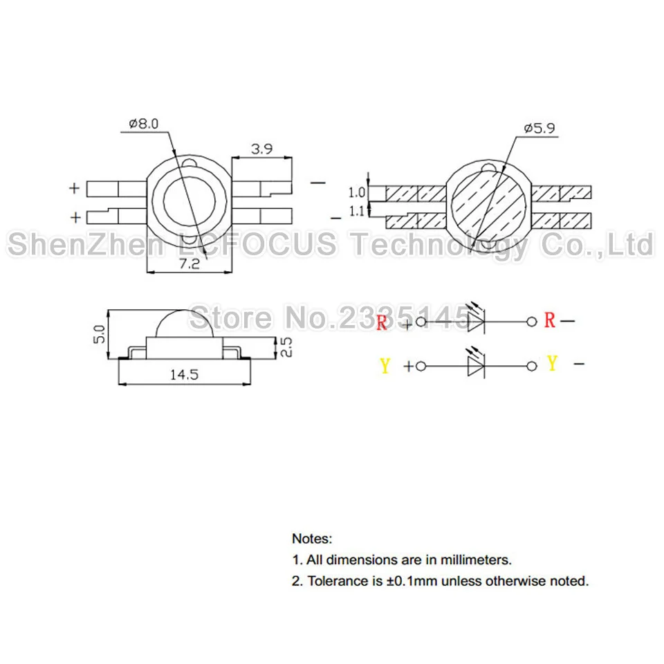 2*3 Вт 2*1 Вт красный+ желтый высокая мощность светодиодный двойной COB Чип SMD диод для DIY 3 6 Вт светодиодный специальный светильник ing автомобильный каминный светильник лампа