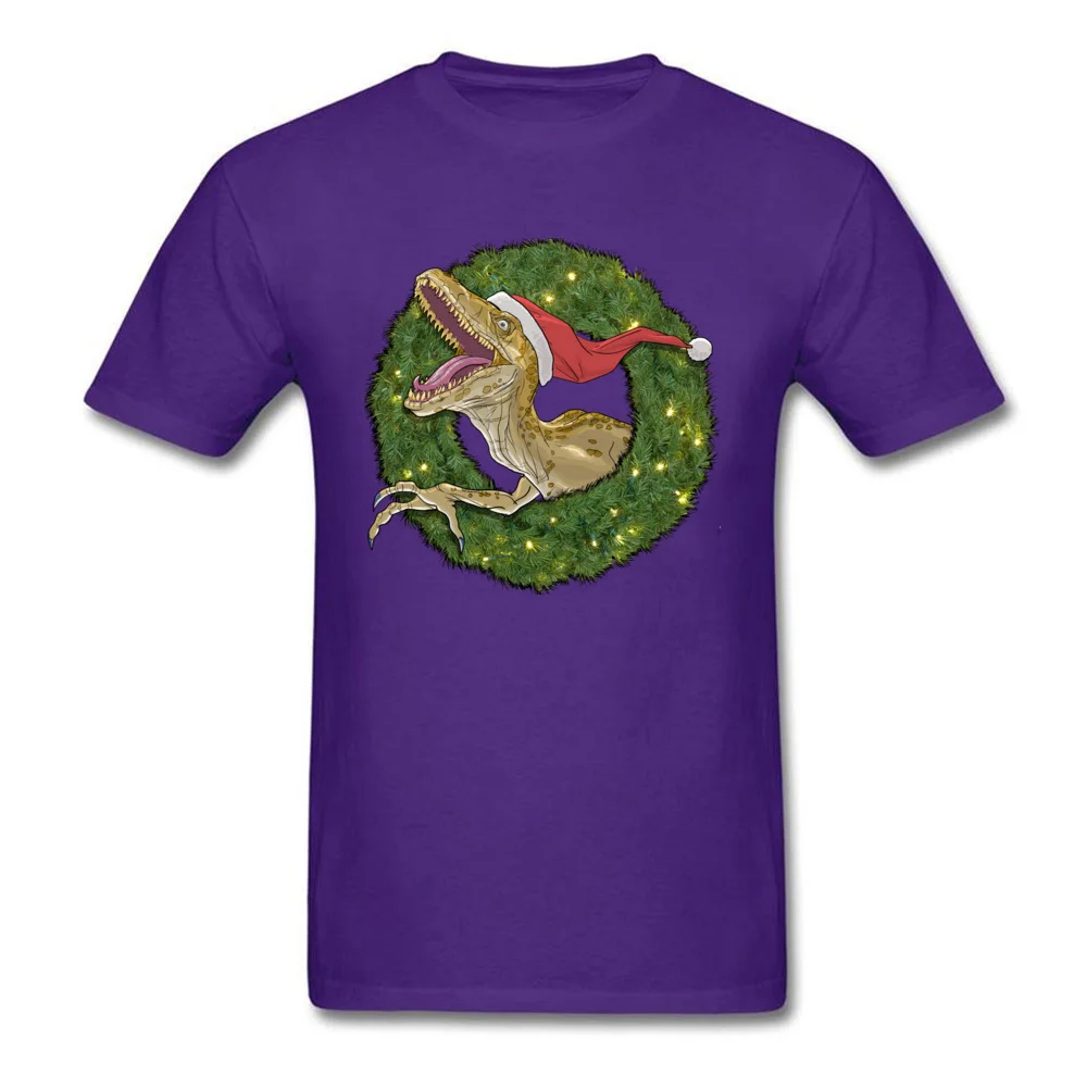 Velociraptor and Christmas Wreathe All Cotton Mens Short Sleeve Tops Tees Design Summer Autumn Tshirts 2018 New O Neck T Shirt Velociraptor and Christmas Wreathe purple