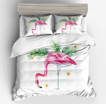 

Pink Flamingo Decor Duvet Cover set,Watercolor Flamingos Flowers Leaves 2/3 Pieces Bedding Set with Pillowcases for Girls Adults