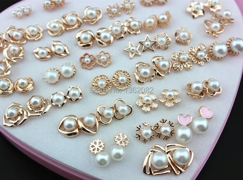 Модные женские ювелирные изделия 36 пар/лот светло-розовое золото серьги случайный стиль имитация жемчуга серьги-гвоздики в рождественской тематике подарок ME223