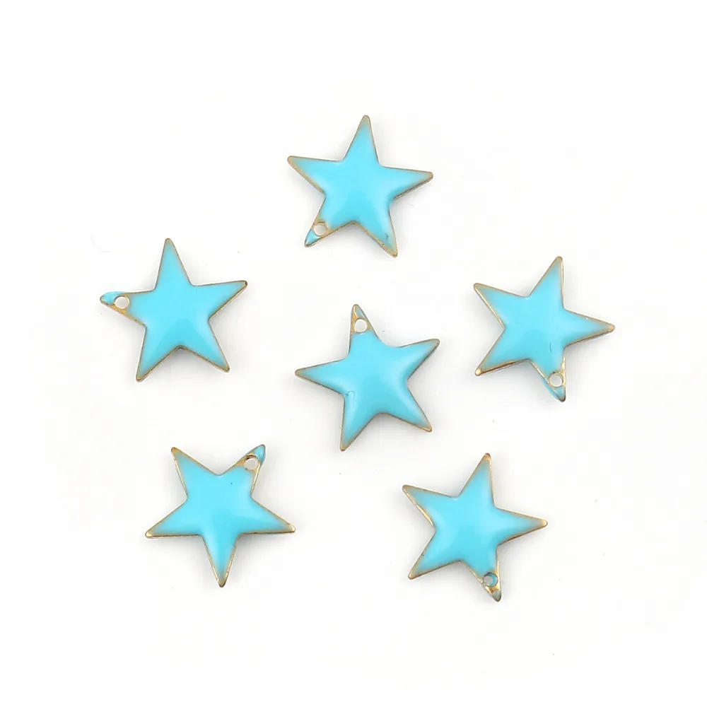 DoreenBeads медные амулеты подвеска Звезда Пентаграмма золото розовый синий эмаль романтические поделки 12 мм(4/") х 11 мм(3/8"), 10 шт
