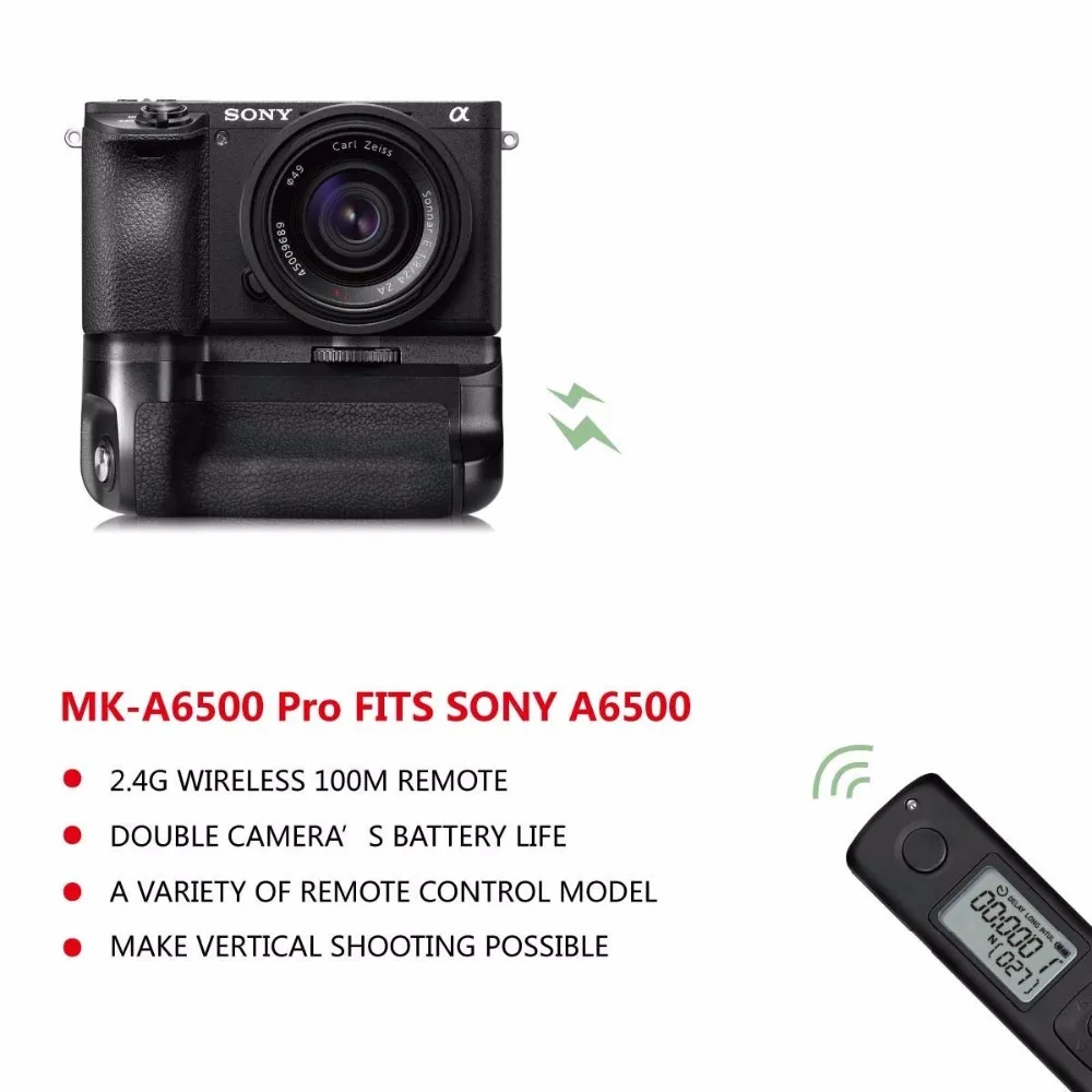 Billig Meike Die Neue MK A6500 Pro Batterie Griff Eingebaute 2,4 GHZ Fernbedienung Vertikale schießen Funktion für Sony a6500 kamera