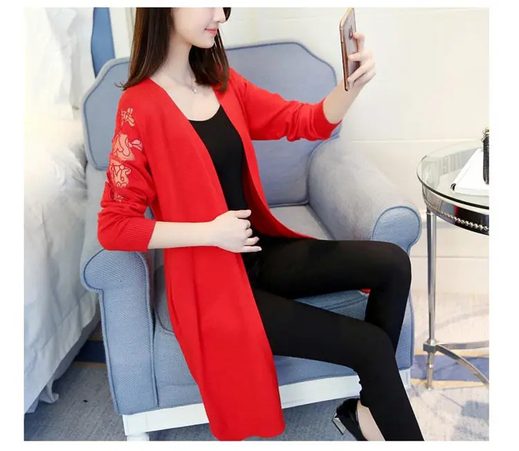 Fashion 2019 New Women Cardigan Jacket Knitted Lace Patchwork Coats Autumn Long Sleeve Chaquetas Mujer Long Jackets Coats Ladies (9)