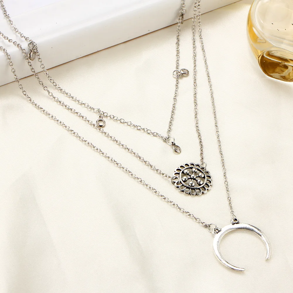 

SILVER Color Long Tassel Moon Necklaces & Pendants For Women Multi Layer SHINY Choker Necklace Chain Star Chokers
