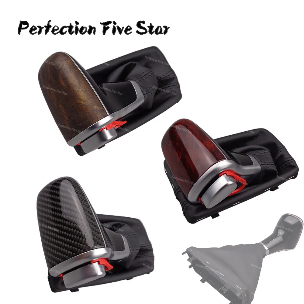 Upgraded Carbon Fiber Wood Lever Gear Shift Knob w/ Gaiter Boot AT LHD Only For Audi A6 C7 A7 2012- 4GD713139 4G1713139