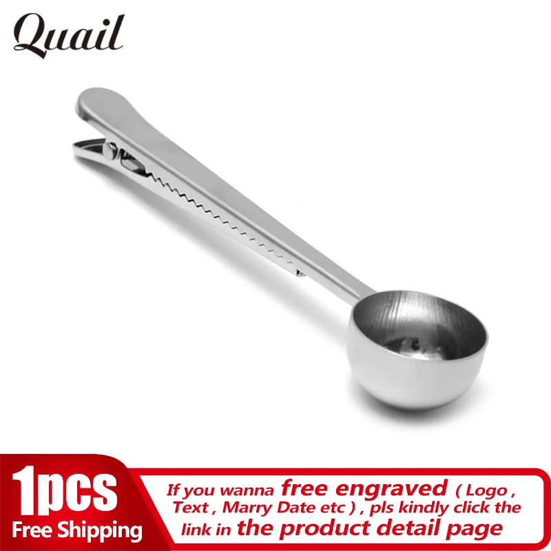 

Quail Multifunction Stainless Steel Food Milk Tea Ground Coffee Scoops With Sealing Clip Powder Drinkware Tools Free shipping