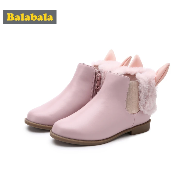 

Balabala Toddler Girl PU Leather Fleece-Lined Critter Ankle Boots with Faux Fur for Children Kids Girl with Zip Closure at Side