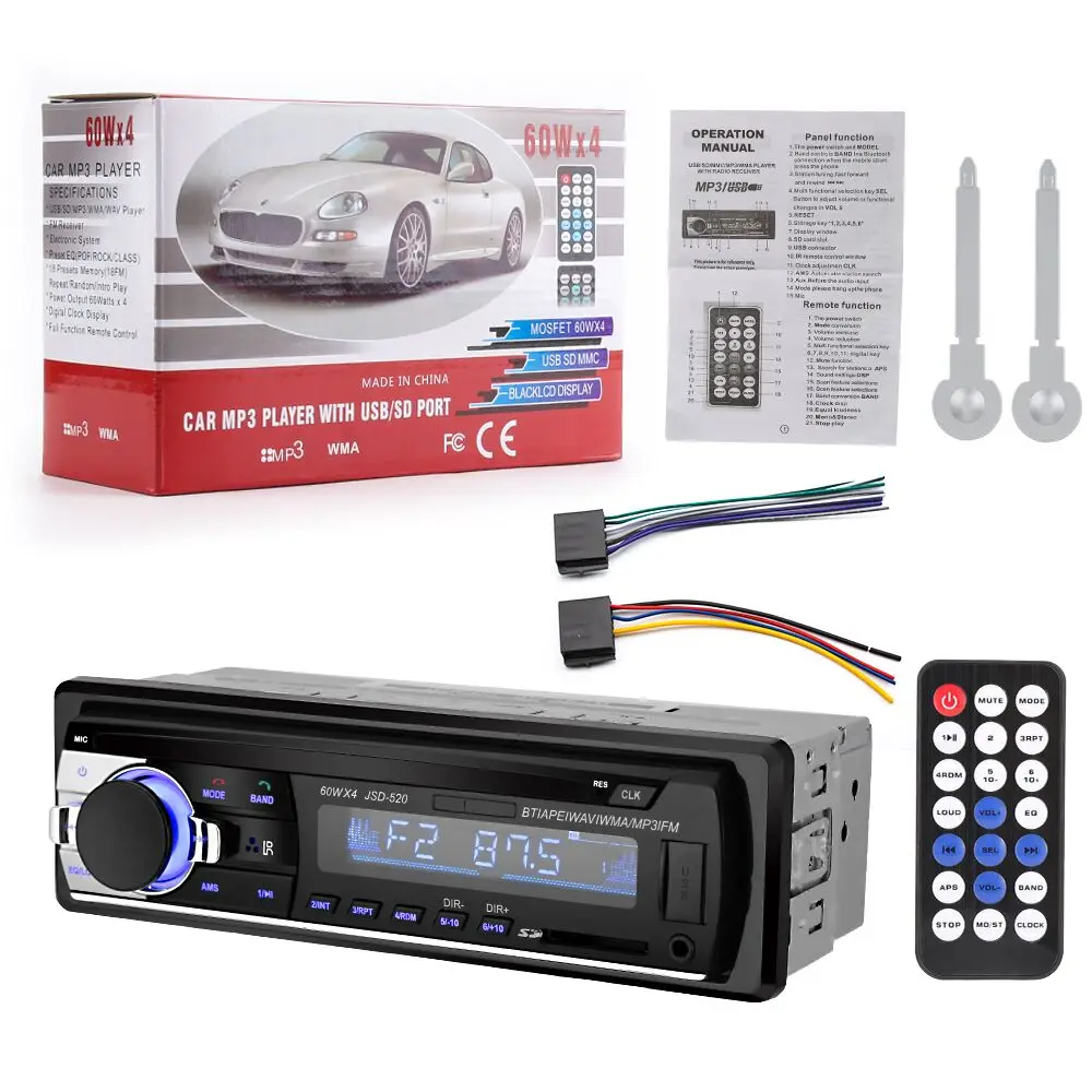 1 Din 12V Car Radio Stereo Player MP3 JSD-520 Multimedia Car Audio Player With Bluetooth Remote Control Autoradio USB TF AUX 1 Din 12V Car Radio Stereo Player MP3 JSD-520 Multimedia Car Audio Player With Bluetooth Remote Control Autoradio USB TF AUX