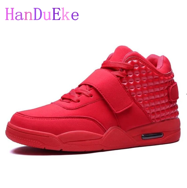 HanDuEKe New 2017 Men Casual Shoes Red Suede&PU Leather Men High Top