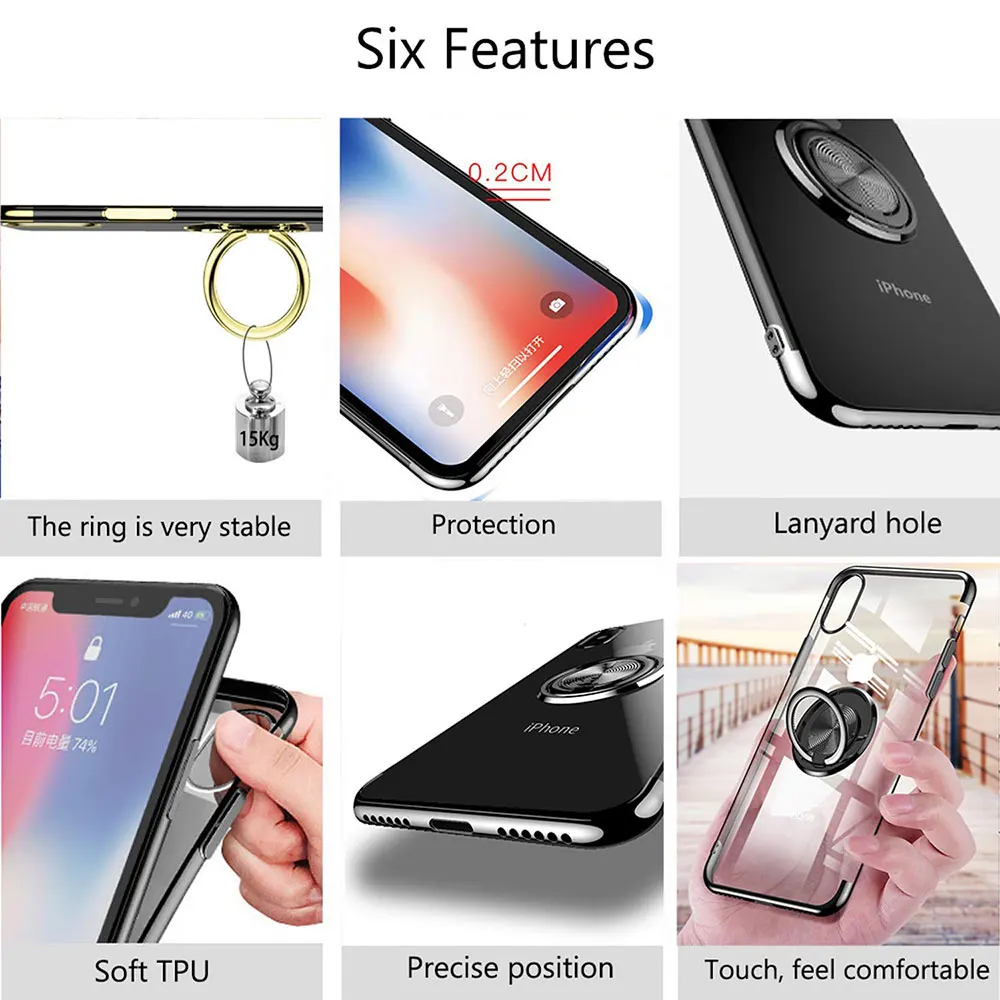 Чехол Ascromy для iPhone X магнитный прозрачный чехол с кольцом на 360 градусов XS Max XR 7 Plus 8