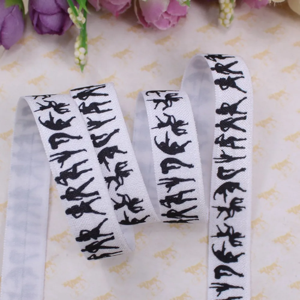 5/8" heat transfer exercise character printed fold over elastic welcome custom |