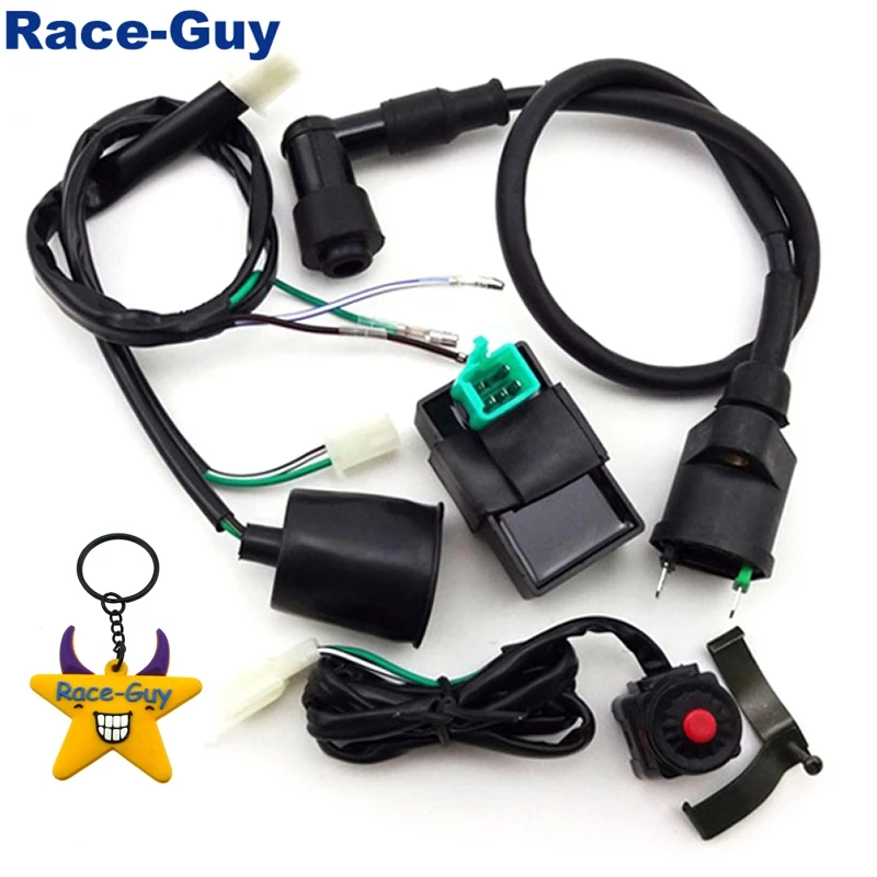 Wiring Loom Harness + Kill Switch + Ignition Coil + 5 Pin Ac Cdi Box For 50cc 70cc 90cc 110cc