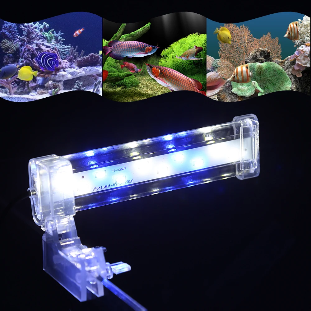 

1.8/2.5/3/5W Aquarium LED Light Clamp Clip-on Lamp High Light Fish Tank LED Bar Blue&White Lighting Tube