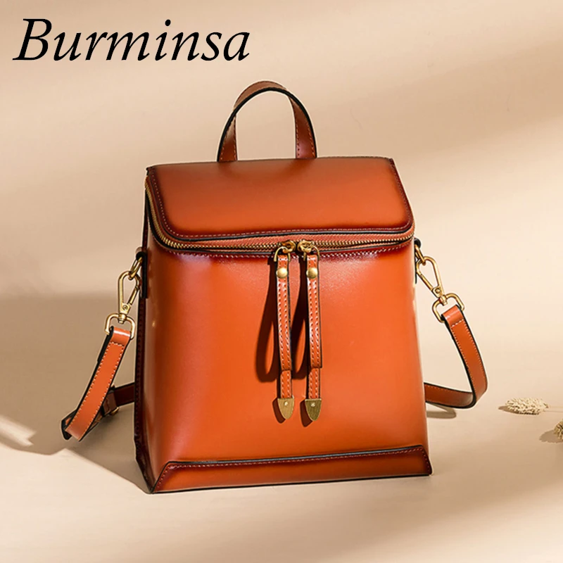 

Burminsa Retro Small Women Split Leather Backpack Preppy Style Girls Travel Bagpack Ladies Shoulder Bags 2019 Green Red Brown