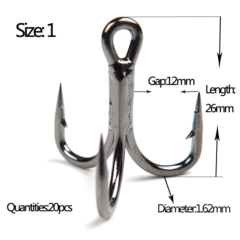 Супер острый Якорный крючок, Размер#4, морские рыболовные крючки, тройной крючок для рыбалки, Anzol De Pesca - Цвет: 20pcs size 1