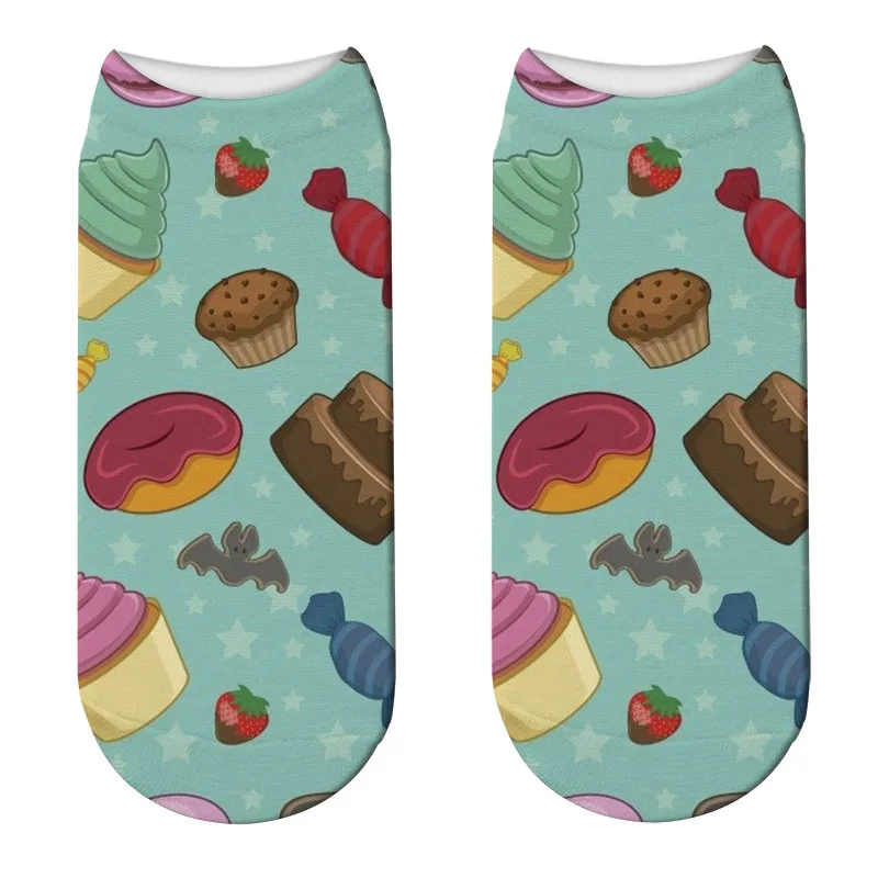 Высококачественные милые хлопковые носки с 3D принтом с фруктовым принтом, Носки с рисунком конфет, печенья, хит, десерт, женские короткие носки, Прямая - Цвет: 11