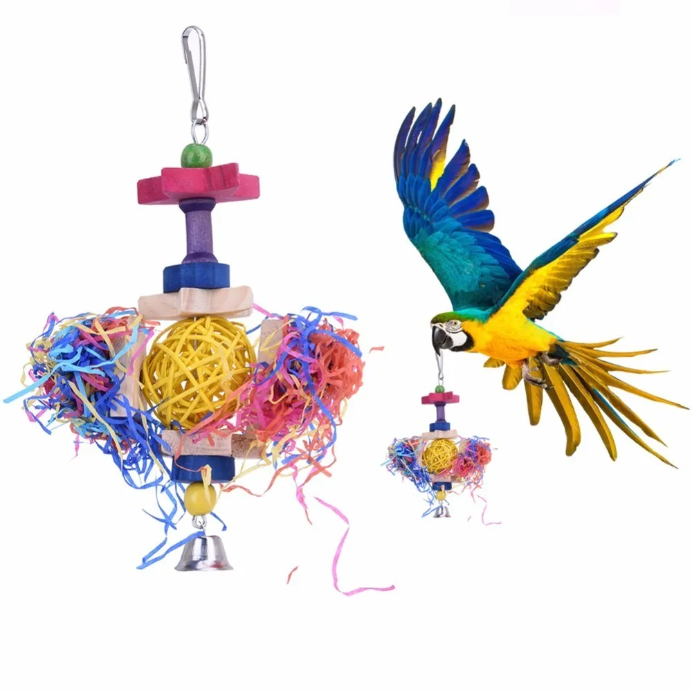 Parrot Chew Toy Handmade Wiredrawing Rattan Ball Wood Five pointed Star