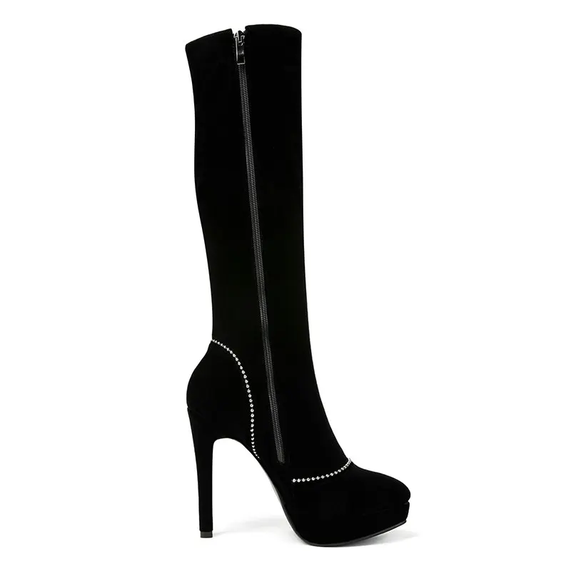 NEMAONE/женские сапоги до колена на очень высоком каблуке 12 см, сексуальные женские сапоги на платформе, Демисезонная обувь под вечернее платье, женская обувь, размер 42, 43