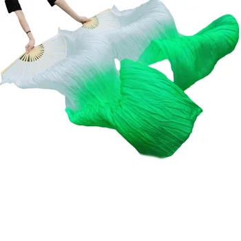 

2018 Newest Handmade Bamboo Ribs Dance Props Silk Belly Dance Fans Natural Silk 1 Pc Left hand+1 Pc Right Hand White + Green