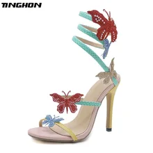 TINGHON New Design Sexy Butterfly Women's Sandals Sequined Cloth Rhinestone Serpentine Wrap Sandals zapatos mujer TINGHON New Design Sexy Butterfly Women's Sandals Sequined Cloth Rhinestone Serpentine Wrap Sandals zapatos mujer