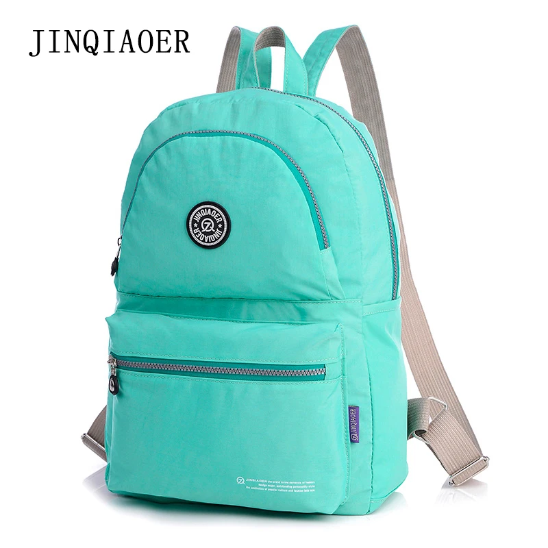 JINQIAOER Women Zipper Backpack Female Style Solid Color Fashion Nylon
