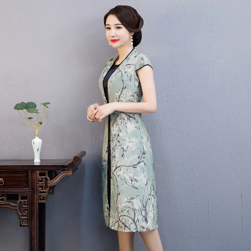 Стильная женская одежда из вискозы Cheongsam, китайский стиль, воротник-стойка, длина до колена, платье для женщин, Qipao, тонкие платья для вечеринок, Vestido