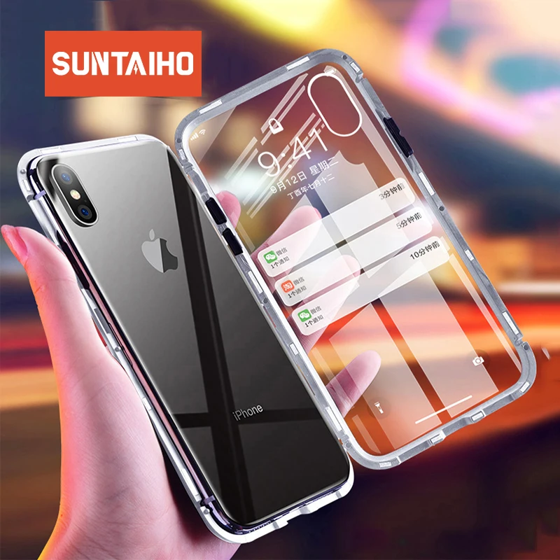 Suntaiho magnetic adsorption case for iPhone XS MAX case for iPhone X 7 8 plus case XR Magnetic Tempered Glass back Phone Case Suntaiho magnetic adsorption case for iPhone XS MAX case for iPhone X 7 8 plus case XR Magnetic Tempered Glass back Phone Case