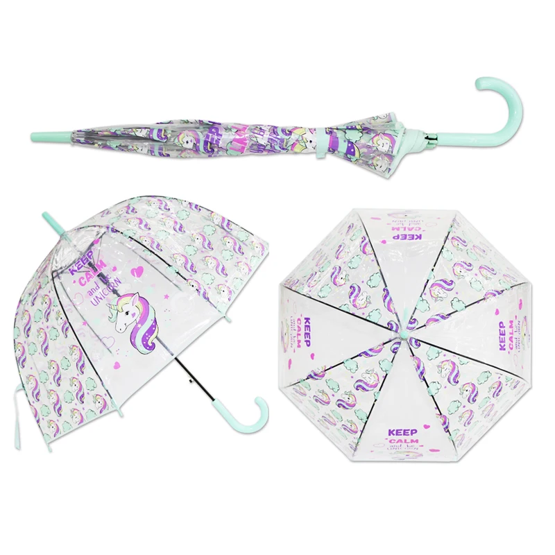 Детский зонтик с единорогом, Прозрачные Зонтики, детский лазерный Зонтик, Милый мультяшный альпака, зонты для девочек, Сакура, Прямая поставка - Цвет: Green