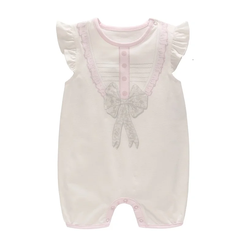 

Vlinder 2018 New Casual Baby Girls Summer Newborn Short Sleeves Rompers White Lace Clothes Cotton Snug Short Solid Thin Jumpsuit