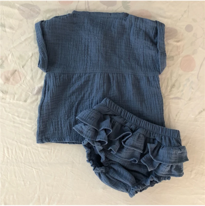 Повседневный простой комплект одежды для новорожденных девочек от 0 до 24 месяцев, летние топы с короткими рукавами и шорты-пачки милый хлопковый пляжный костюм